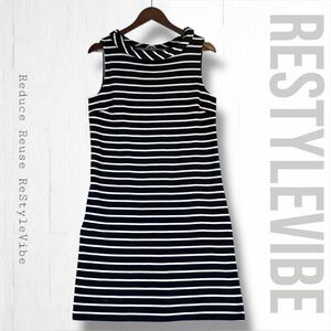 TALBOTS Women’s Size L Dress Column Sheath Style Striped Cotton Knit Boat Neck